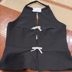 New Zara Black Halter Top with Silver Bows